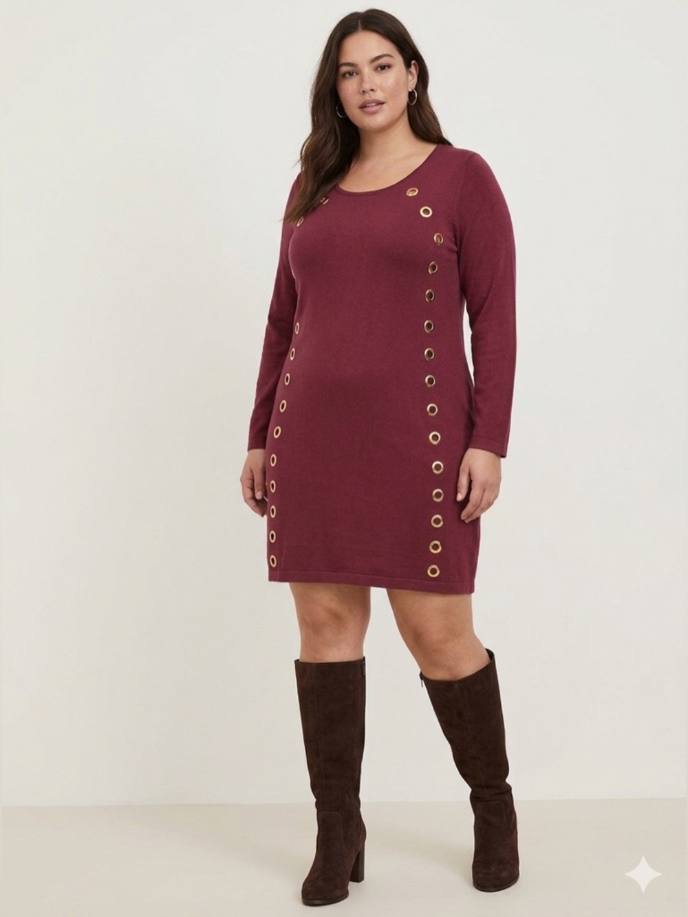 Derek Heart Maroon Dress with Gold Eyelets